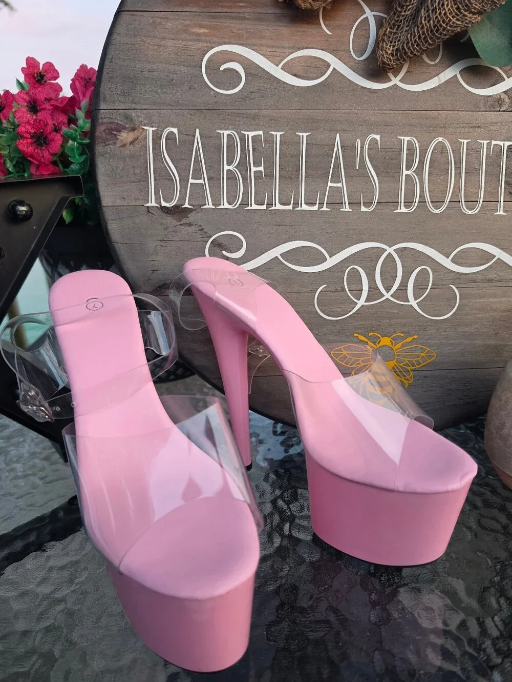 Pink Patent Clear-Strap Platform Heels